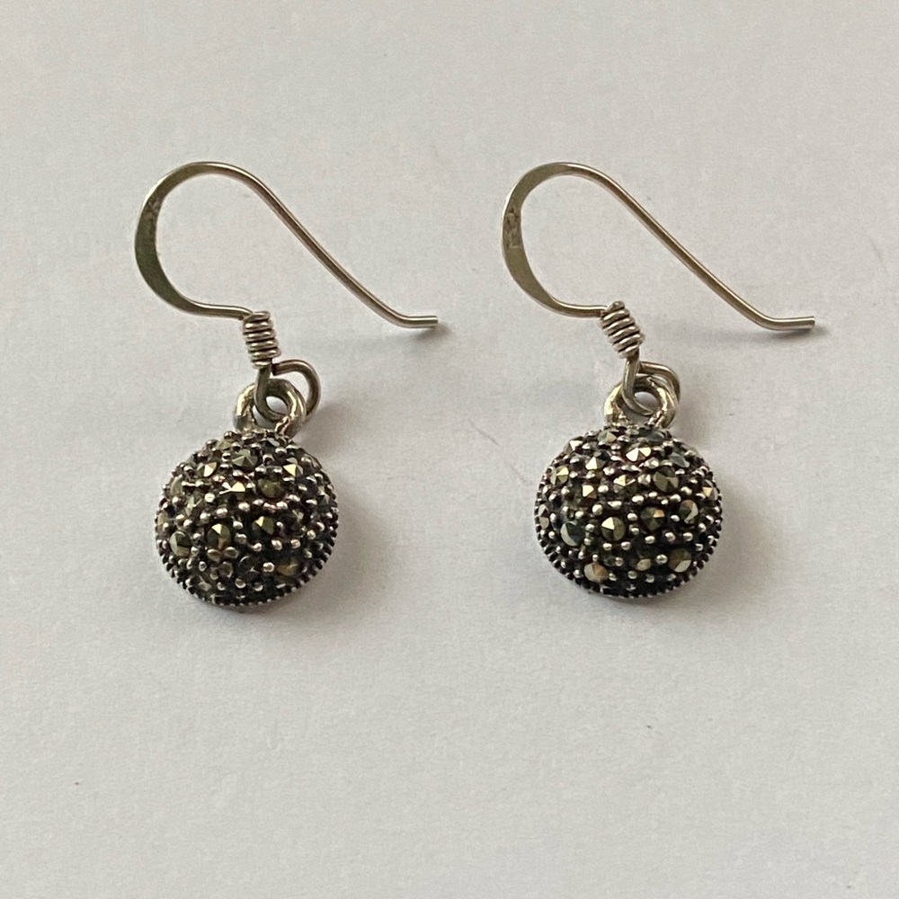 Sterling Silver 925 Marcasite Drop Dangle Dainty Earrings
